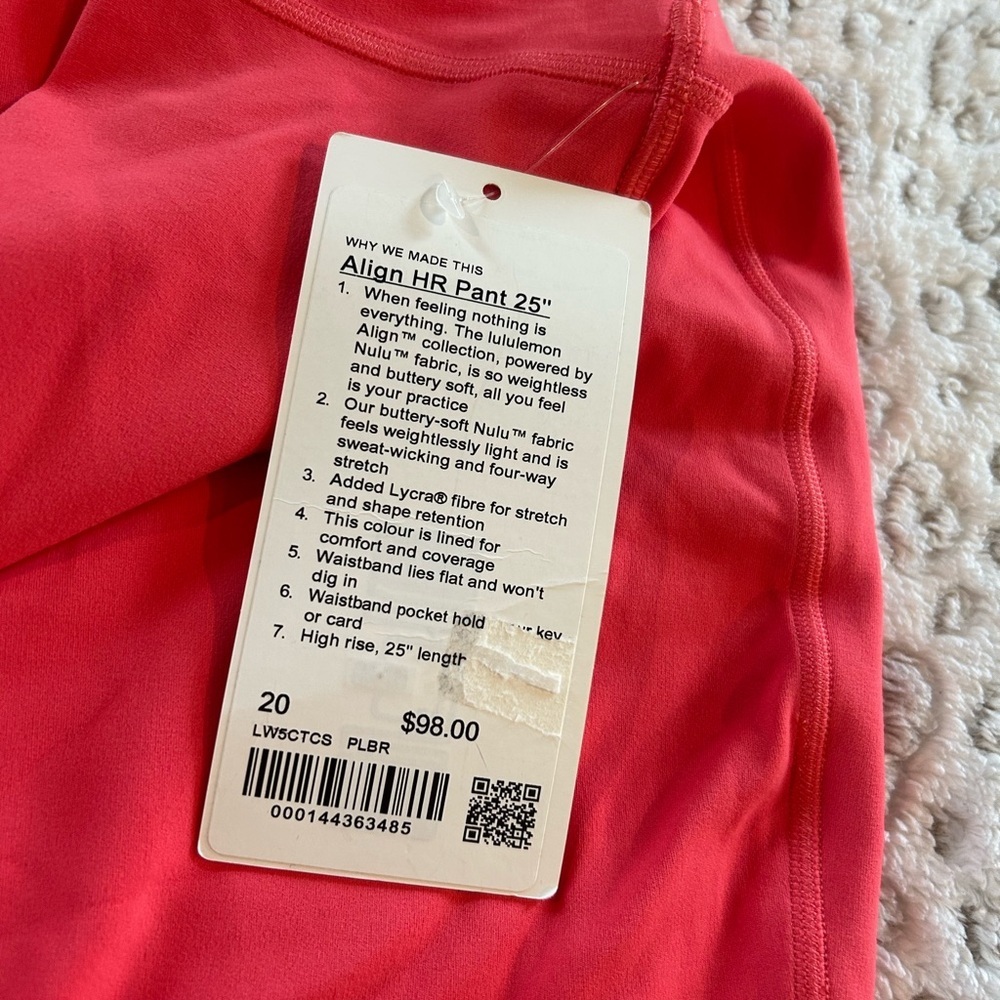 NWT Lululemon Align Highrise 25” Women’s Size 20 Vibrant Leggings - Picture 5 of 7